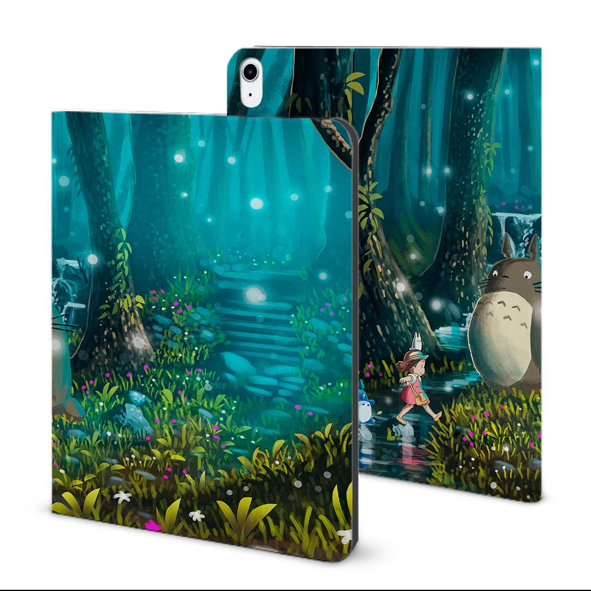 （画像用） となりのトトロ 草壁メイ 草壁サツキ My Neighbor Totoro Satsuki Kusakabe Mei Kusakabe IPad ケース ブック型 PUレザー TPU 耐衝撃 軽量 薄型 ペン収納なし 全面保護 IPad 各モデル対応